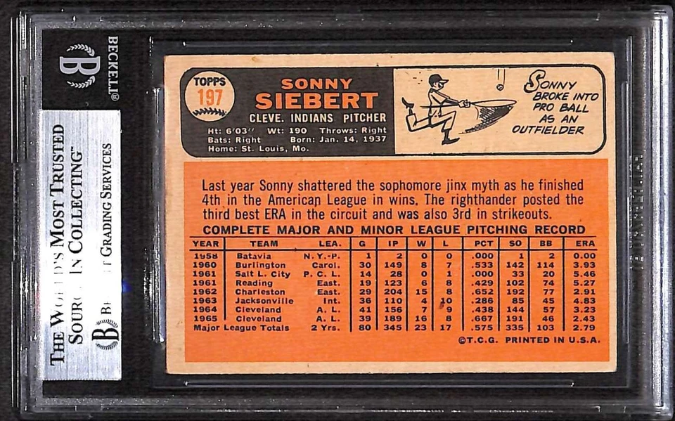 1966 Topps 197 Sonny Siebert BGS Autografiado BAS Auténtico C99630 Foto 2 de 3