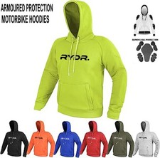 Men Biker Fluorescent Fleece Hoodie Lined Aramid Protection With CE Biker Armour