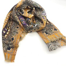 Etro Milano Paisley Scarf Yellow Purple Wool Silk Cashmere Blend Italy READ
