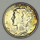 1936 Mercury Dime 90% Silver Philadelphia UNC Uncirculated Toned Toning
