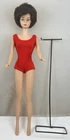 VINTAGE 1960's MATTEL BRUNETTE BUBBLECUT BARBIE DOLL W SWIMSUIT AND STAND