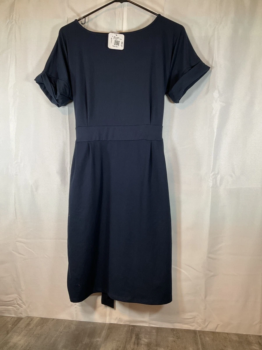 Zenana dress Sz S Navy Super Soft Knit Dress Pockets Waist Tie Knee Length