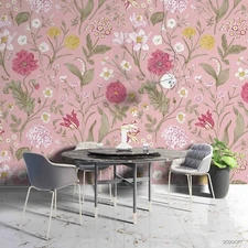 3D Pink Floral Self-adhesive Removeable Wallpaper Wall Mural Sticker 71