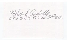 Melvin Biddle Signed 3x5 Index Card Autographed WWII Veteran Medal Of Honor MOH