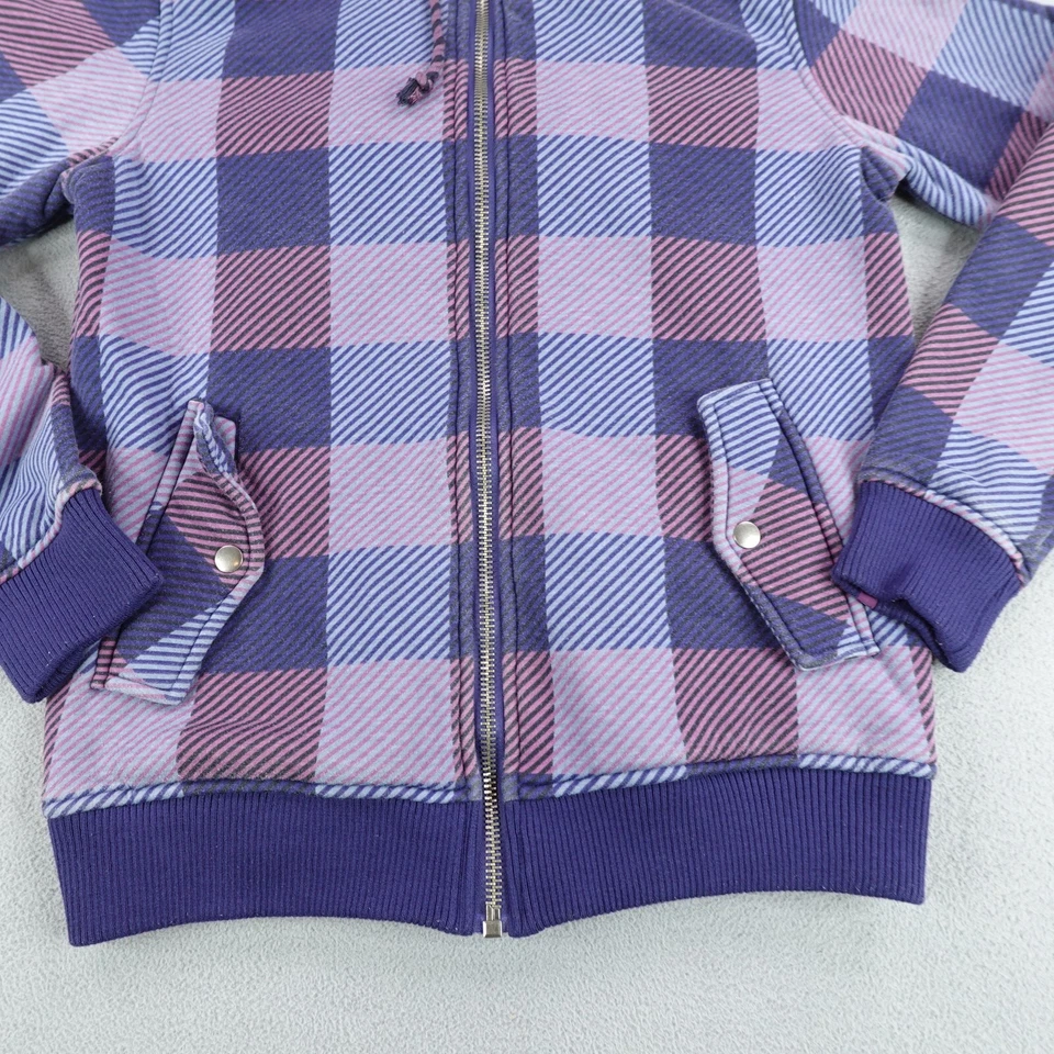 Chaqueta Billabong Mujer Grande Azul Púrpura Cuadros Polar Sudadera con Capucha Abrigo Cremallera Completa Foto 3 de 4