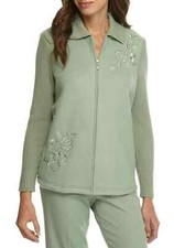 NWT 68 ALFRED DUNNER Sage Winter Garden Embroidered Fleece Jacket Sz 20