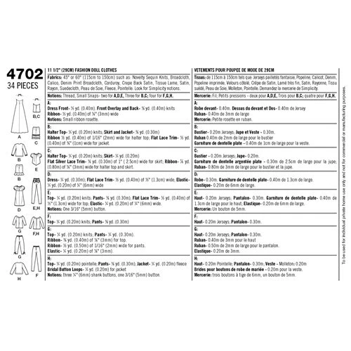 Simplicity Sewing Pattern 4702 Fashion Doll Barbie Clothes Outfits Dolls 11½ in - image 2 of 4