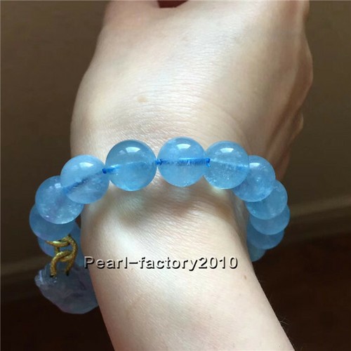 Natural Blue Aquamarine Stretch Carved Beads Bracelet AAAA 11mm - Picture 8 of 8