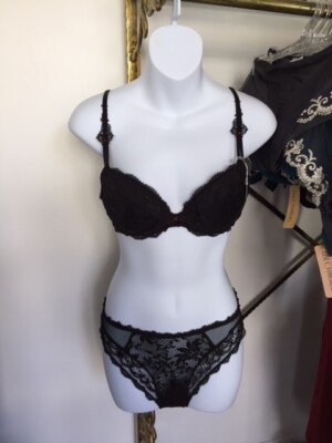 Lise Charmel, 34B Bra, M/12 briefs, Precieux Tissage,Blk, Swarovski elements,