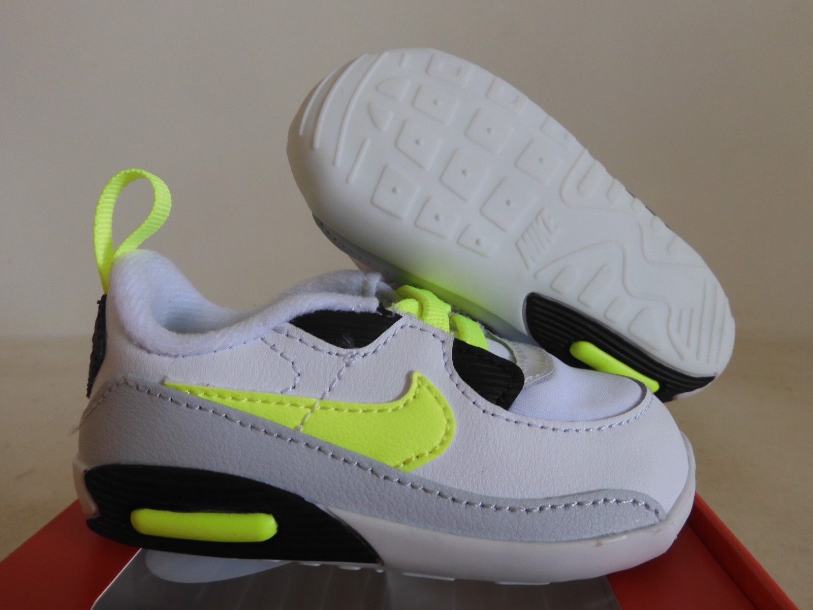 PONY Nike Air Max 90 Culla (Cb) Bianco Volt Nero Puro Platino Taglia 4c [CI0424 112]