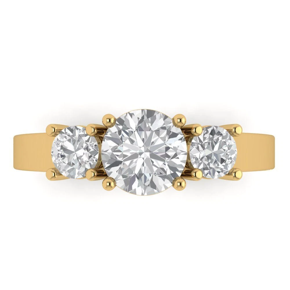 1.5 ct Round Cut Clear CZ 18k Yellow Gold 3 Stone Wedding Promise Bridal Ring
