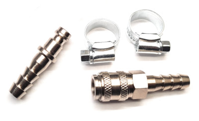 8mm Schlauchschwanz Schnellverschluss Gasschlauchverbinder SET + Schlauchschellen - Grill & Wohnwagen