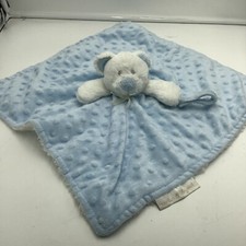Blankets & Beyond Blue White Bear Baby Security Blanket Pacifier Holder Minky 