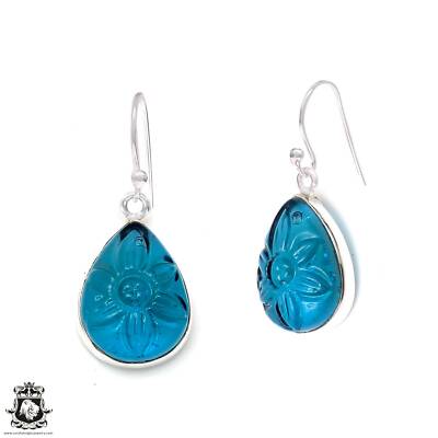 Carved Neon Apatite 925 SOLID Sterling Silver Hook Dangle Earrings