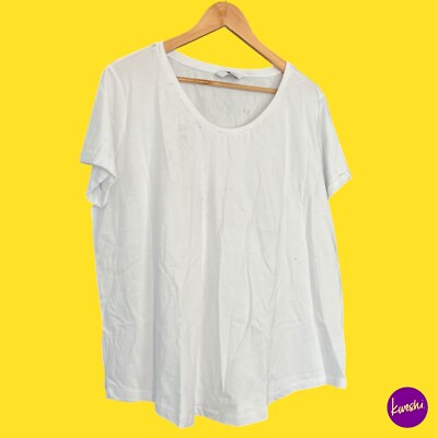 V BY VERY The Essential Rundhals T-Shirt, Roll-Riegelärmel, Baumwolle, weiß, UK20