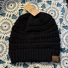 CC Beanie New Women's Knit  Thick Cap Hat Unisex Solid Color C.C Beanie Black