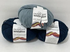 Cascade Yarns  100% Superwash Wool 2 Skeins # 856 & 1 Skein #204 Blues New