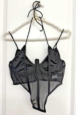 Black Mesh & Satin Underwire Crop Top - Size M