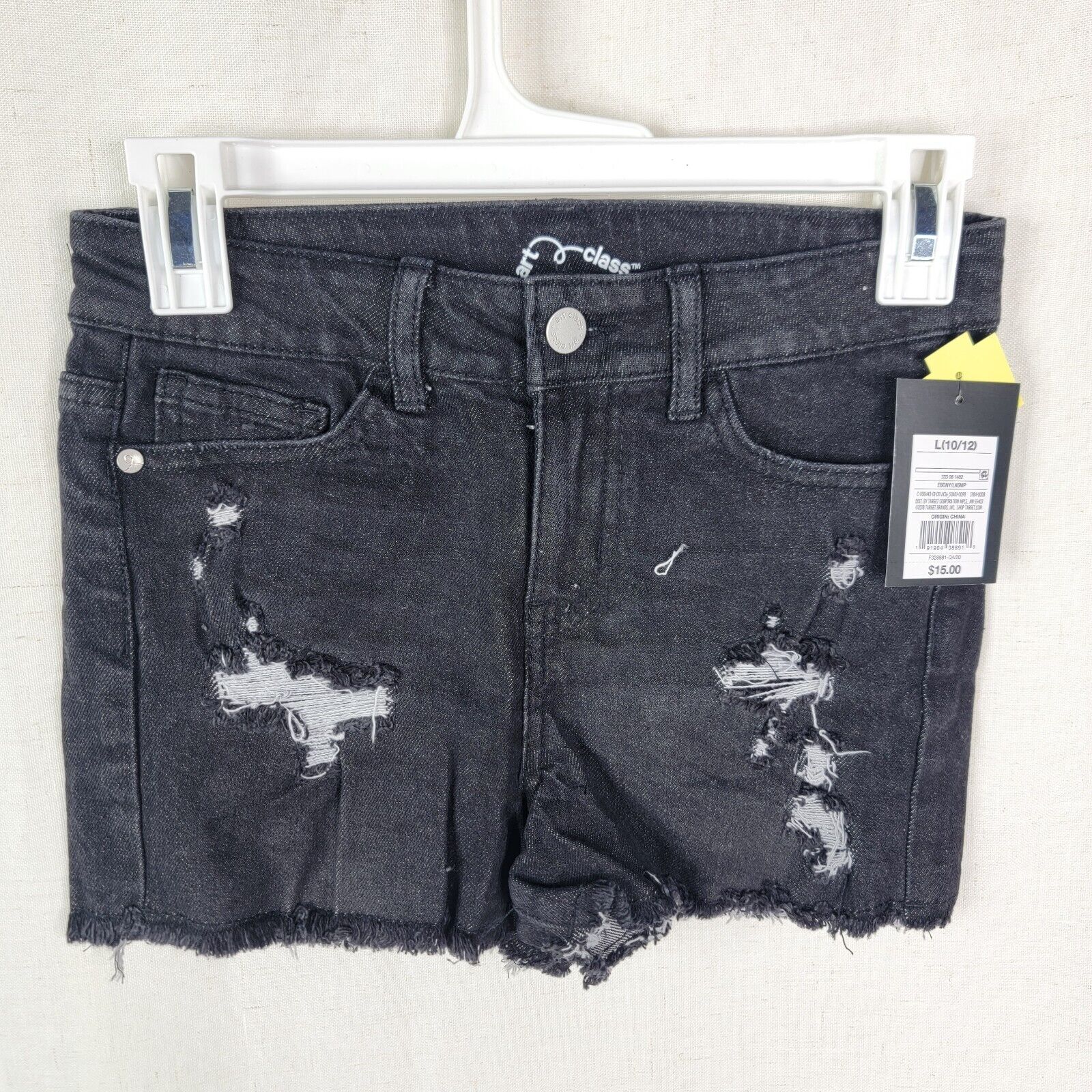 NEW Art Class Girls Large 10/12 Black Distressed Denim Cut Off Shorts