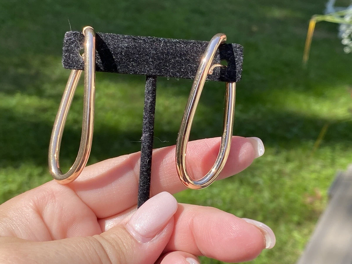 Italian Silver QVC Rose Gold Plate 925 Long Oval Slight Twist Hoop
