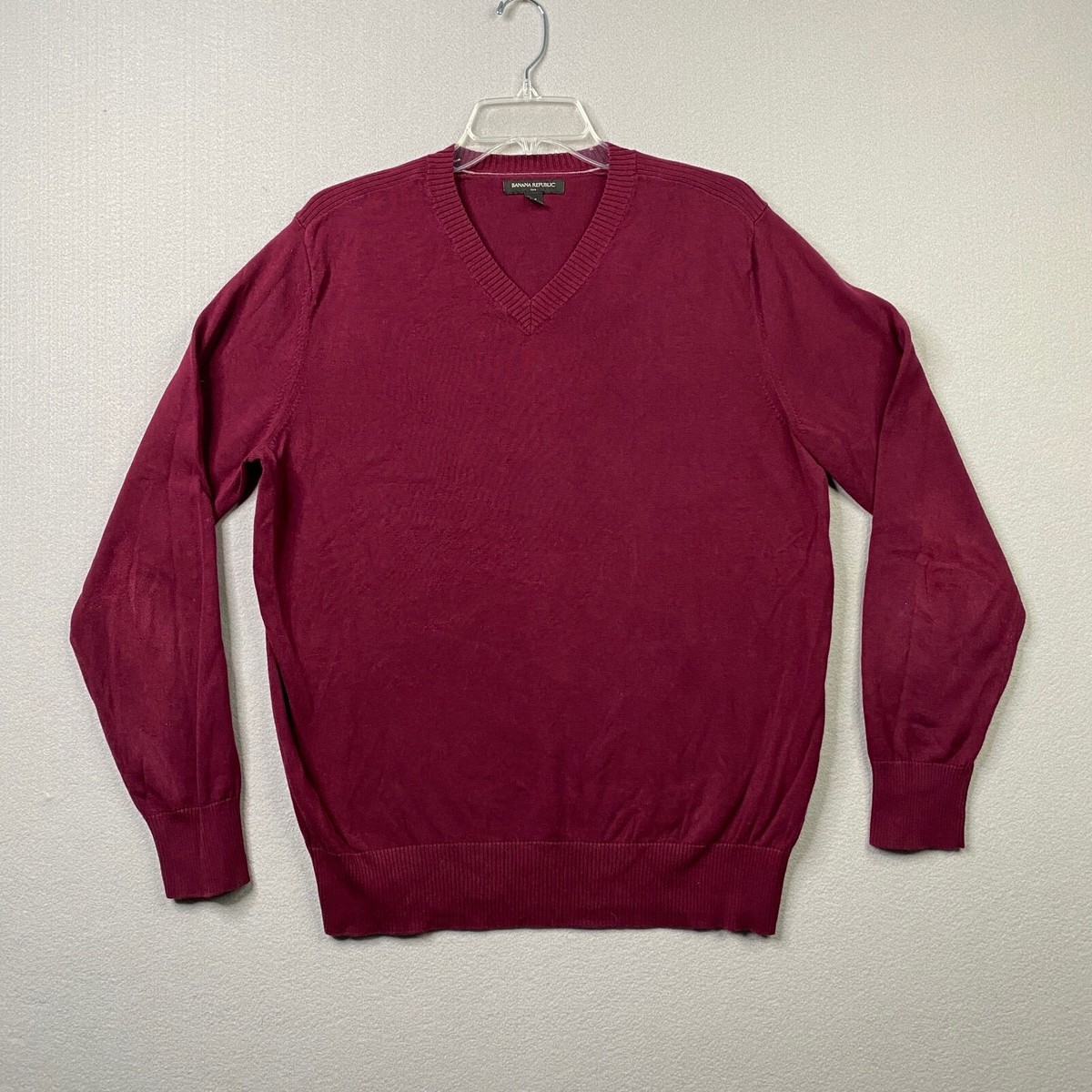 Banana Republic Sweater Mens Medium Red Wine V Neck Pullover Casual Cotton