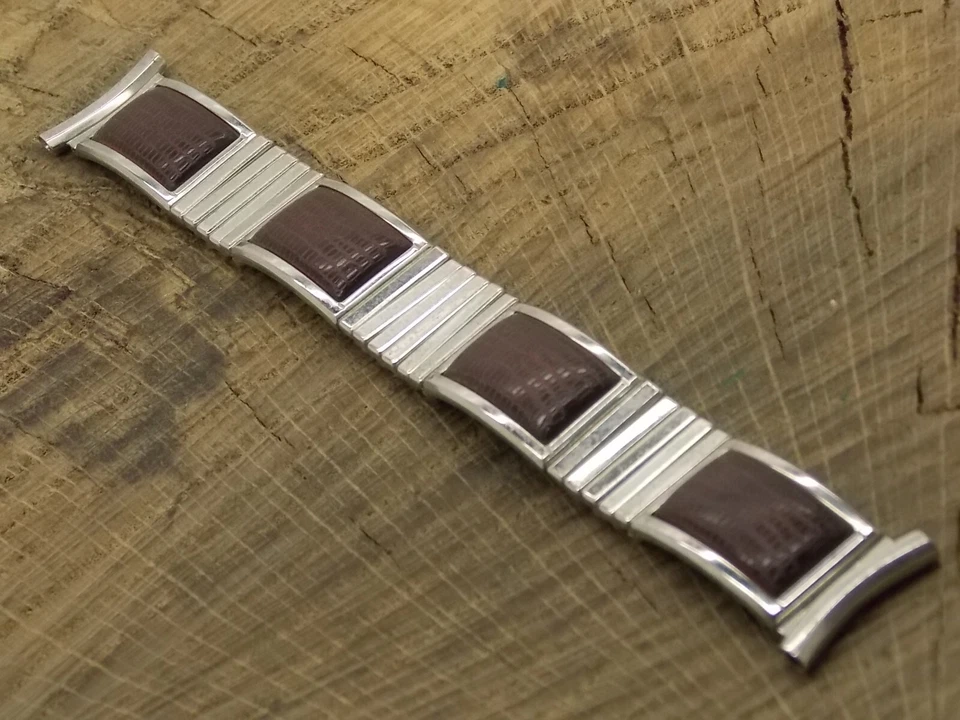 Correa de reloj Speidel vintage expansión llena de oro blanco y lagarto 19 mm nueva de stock sin usar Foto 2 de 4