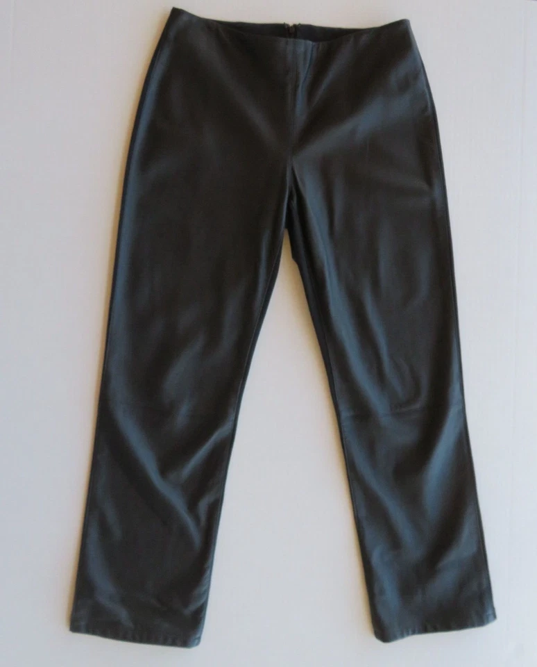 Vintage DKNY Donna Karan Women Sz 6 M Black Lamb Soft Leather Pants Trouser Mint - Image 2 of 4