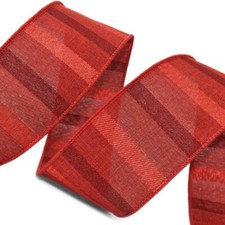 Christmas Red Woven Striped Quality Wired Ribbon - 2.5"W x 10 Yards