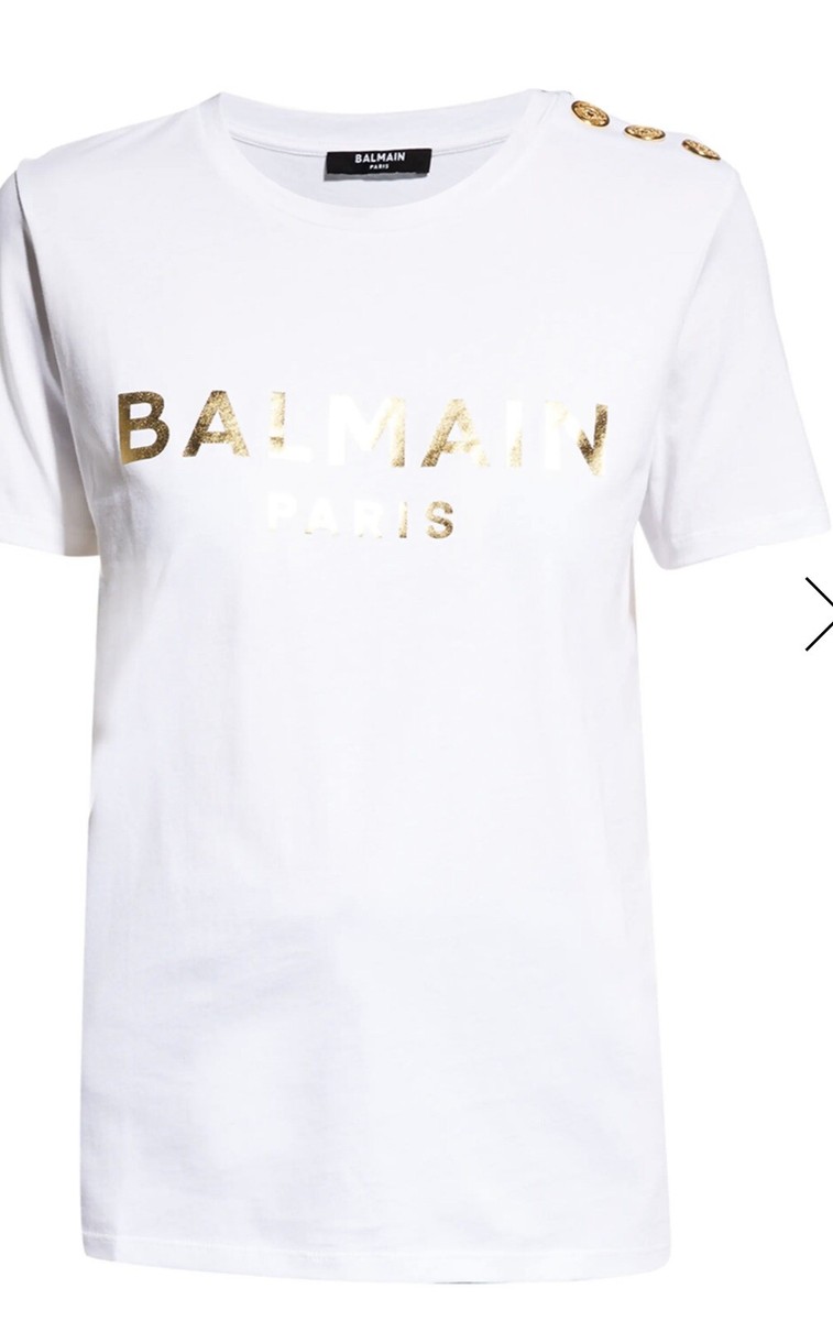 BALMAIN Button-embellished printed cotton-jersey T-shirt BALMAIN Button-embellished printed cotton-jersey T-shirt