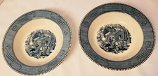 Vintage Set of 2 Currier&Ives "Maple Sugaring" Bowls 9.25inx1.75in