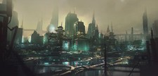 Landscape art illustration city cityscape futuristic Custom Gaming Mat Desk