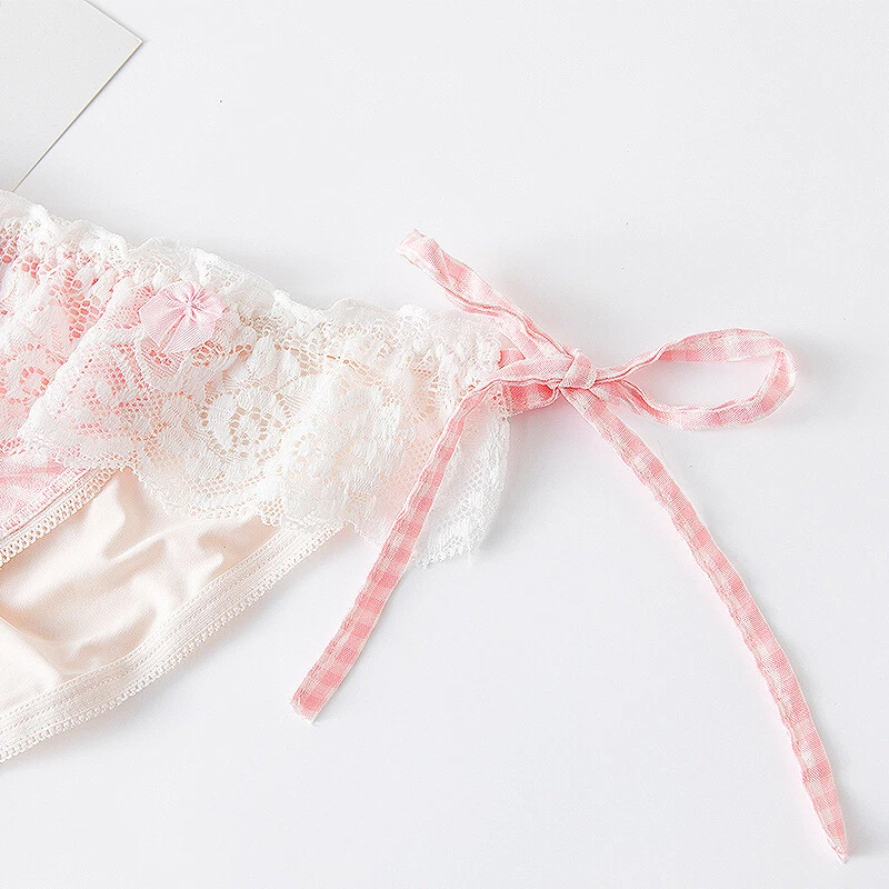 Damen Mädchen Kariert Unterwäsche Schlüpfer Slip Höschen Spitze Splice Retro Süß - Bild 3 von 4