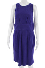 St. John Women Sheath Dress Purple Wool Blend Sleeveless Zip Size 8