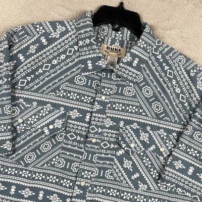 Aztec Pearl Snap Shirt Mens Large Blue Western Sawtooth Pockets Duke Haband - Image 1 of 4