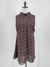 Reformation Black Floral High Collar Sleeveless Short Mini A Line Dress Sz XS/S