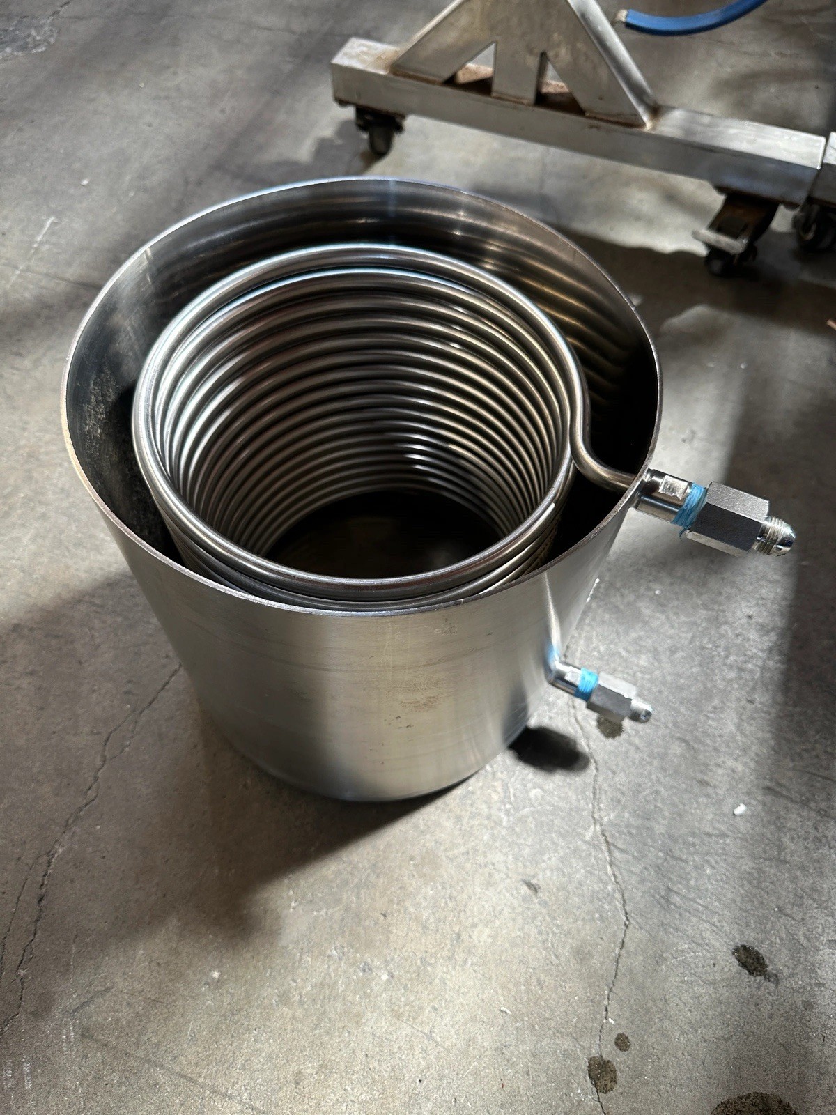 Used Condensing Coil in Can HFS 1/2" MNPT 25' Long Stainless Steel Wort Chiller