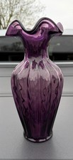 Fenton Glass Vase Mulberry Amethyst Purple Striped Optic Vase 11” Tall