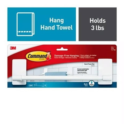 Command Bath Plastic Hand Towel Bar White 1 Hand Towel Rack 4 Strips