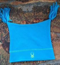 Spyder Square Beenie Fleece Hat Logo Double Tassel Toboggan Blue Yellow