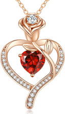 Rose Heart Birthstone Necklace in 925 Sterling Silver for Women and Girls