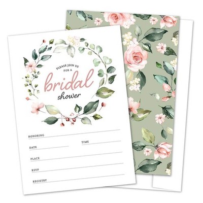 25 Set Floral Bridal Shower Invitations, Fill-in Style, Envelopes, Wedding