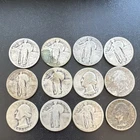 US Standing Liberty & Washington Silver Quarters Lot 12 Coin Circulated 90% Slvr