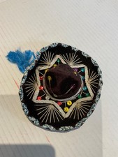 Vintage Mini Mexican Sombrero Mariachi Hat Black Velvet 6in Detailed
