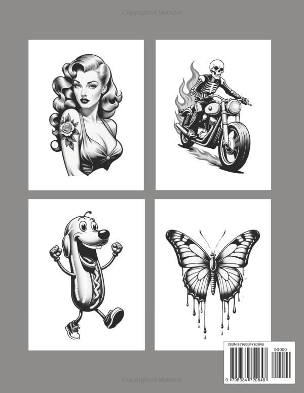 101 Vintage Tattoos Coloring Book for Adults and Teens: Classic Pin-Up Girls, Ca