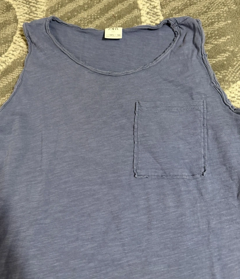 Zara Kids Blue Tank Top 13/14 164cm Minimal Pocket Basic Summer Y2K Style - Image 2 of 4