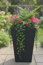 Strata Verona Tall Planter Outdoor Indoor Garden Plastic Square Plant Pot - Grey