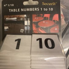 Table Numbers 1-10 For Bar/Restaurant  In White Plastic  V-Shape  - SECURIT