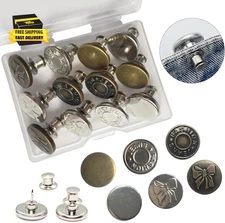 12 Sets Jean Buttons for Loose Jeans, No-Sew Detachable Pant Waist Tightener - R