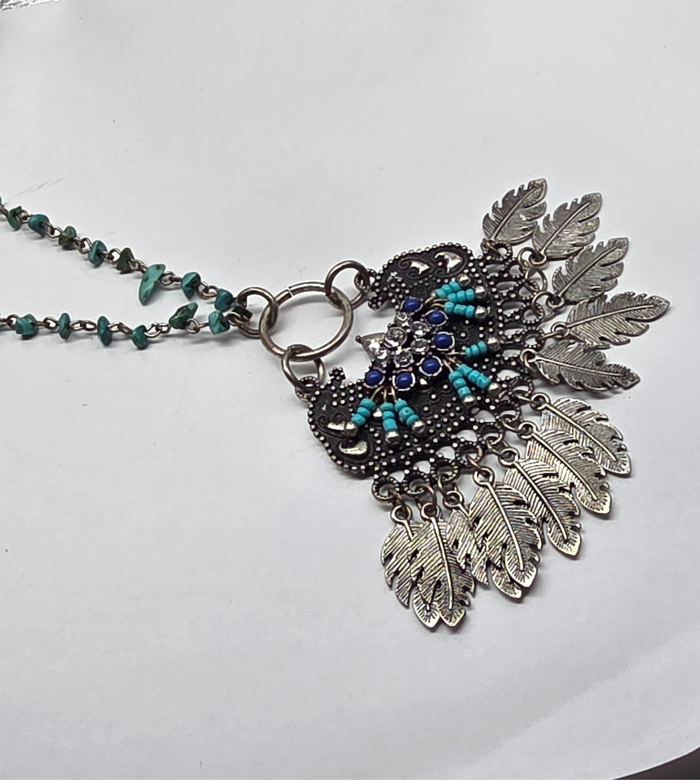 Signed Express Native Design Turquoise Feather Da… - image 2