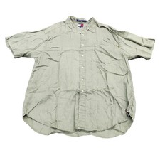 Tommy Hilfiger Shirt Mens XL Green Solid Short Sleeve Button Linen Casual